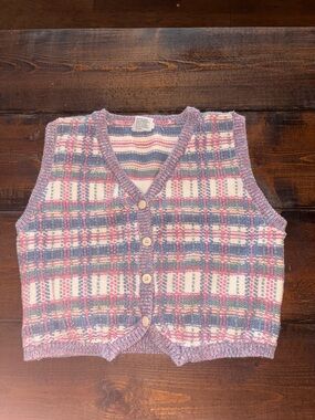 Vintage Pastel Plaid Knit Sweater Vest | Coastal Grandma Preppy